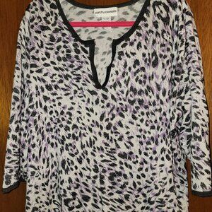 Cathy Daniels Animal Print Sweater Dark Gray Purple Sparkle 3x 22 24 Leopard